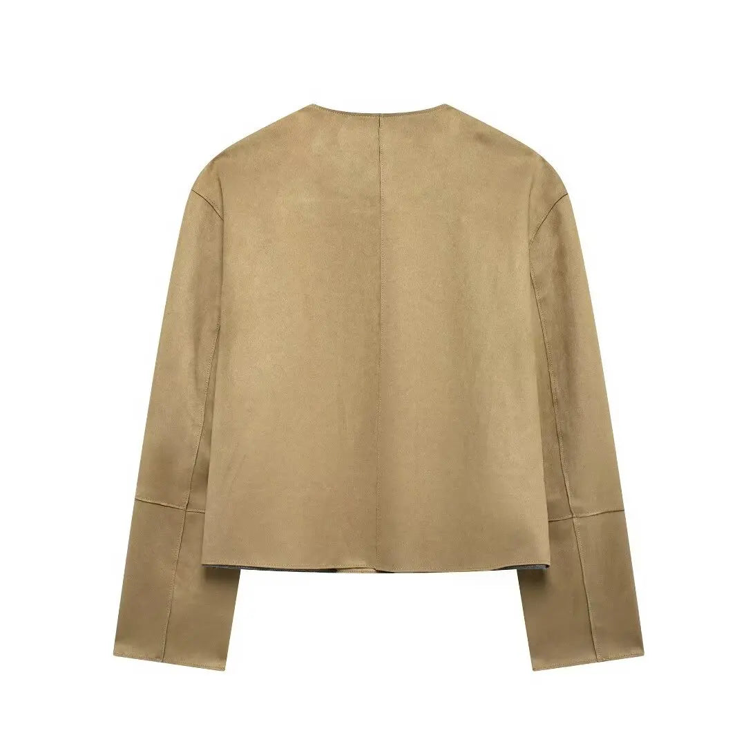 MUJER 2025 Suede Jacket Women Autumn Button Outerwears Long Sleeve Oversized Jackets for Women Streetwear Casual Overcoat Female