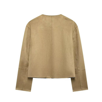MUJER 2025 Suede Jacket Women Autumn Button Outerwears Long Sleeve Oversized Jackets for Women Streetwear Casual Overcoat Female