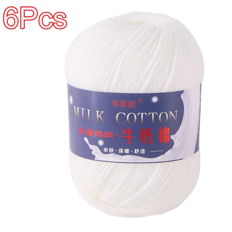 6Pcs Dyed Milk Sweet Soft Cotton Crochet Wool Yarn Thick Yarn Fiber Hand Knitting Wool Crochet Yarn Threads for DIY Sweater