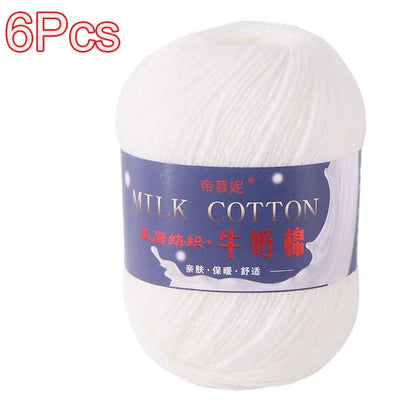 6Pcs Dyed Milk Sweet Soft Cotton Crochet Wool Yarn Thick Yarn Fiber Hand Knitting Wool Crochet Yarn Threads for DIY Sweater