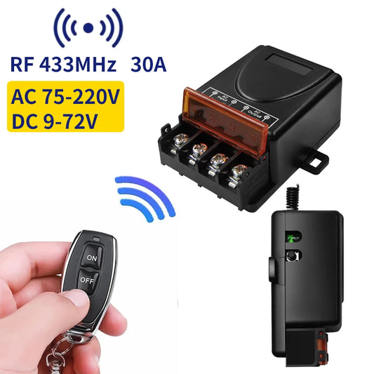 Universal 433Mhz Smart Switch with Wireless Remote Control Relay for Water Pump Motor Led Electric Appliance Learning Code 30A by PDG ibma