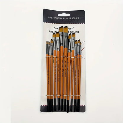 12pcs Premium Angular Paint Brushes - High-Quality Nylon Hair Angled Watercolor Brushes for Acrylics, Watercolors, Gouache