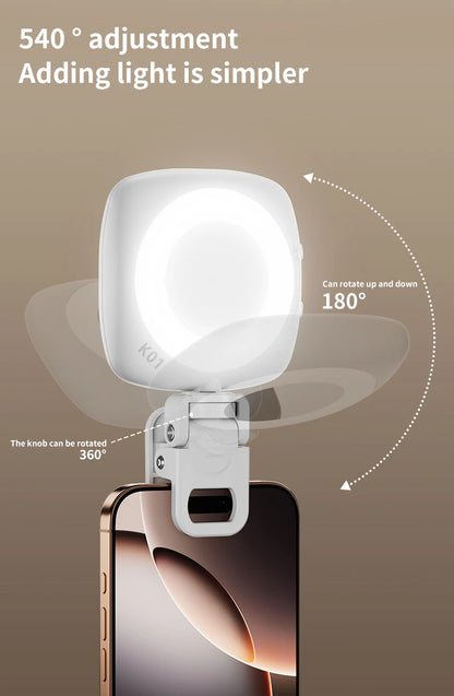 Phone Selfie Light 2700K-6500K Portbal Pocket Make UP Fill Light with Rechargable Battery Clip Rig Photo Lamp for Beauty Ring