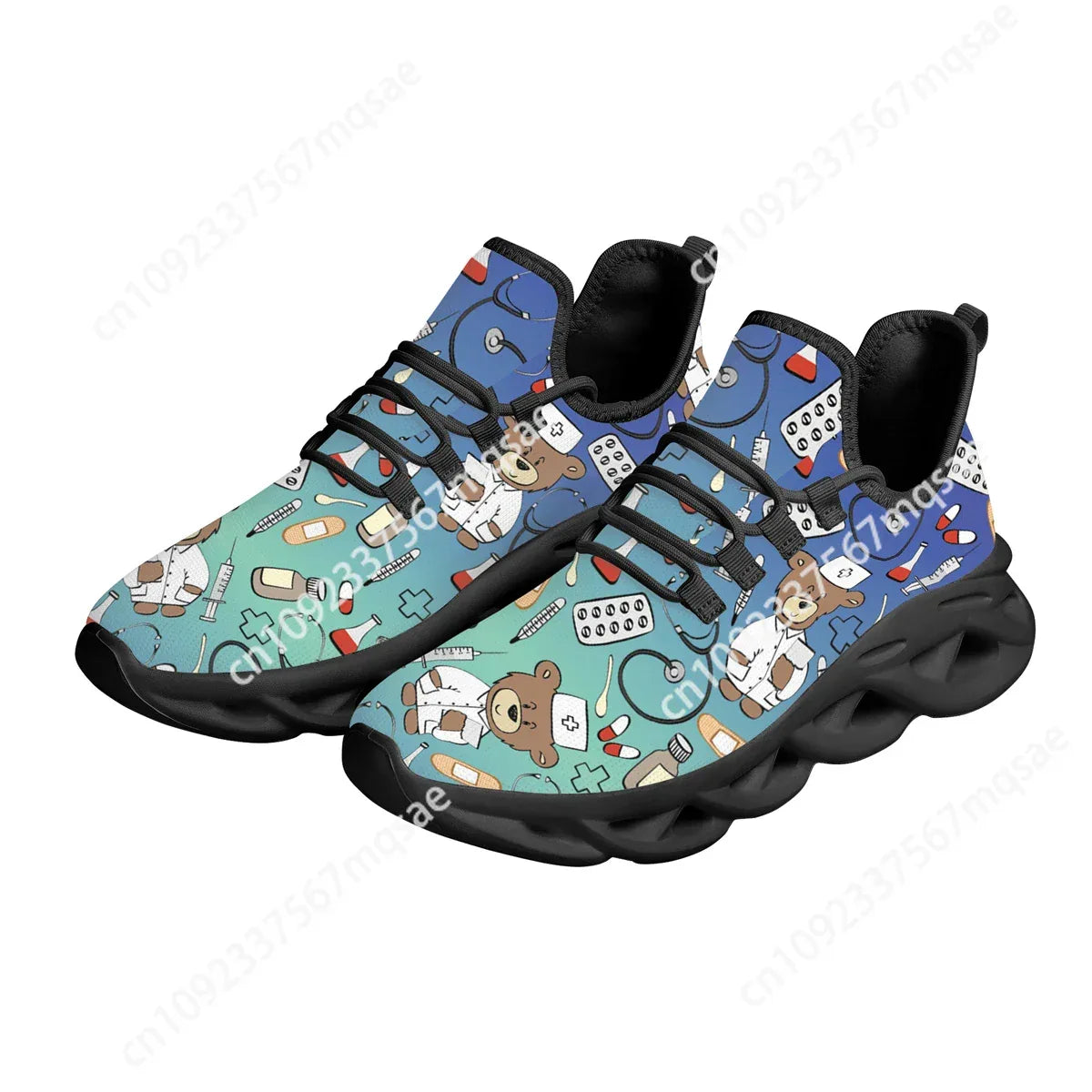 3D Doctor Nurse Dentist Print Flat Shoes Personality Gradient Bear Pattern Sneakers Breathable Lightweight Winter Lace-Up Shoes