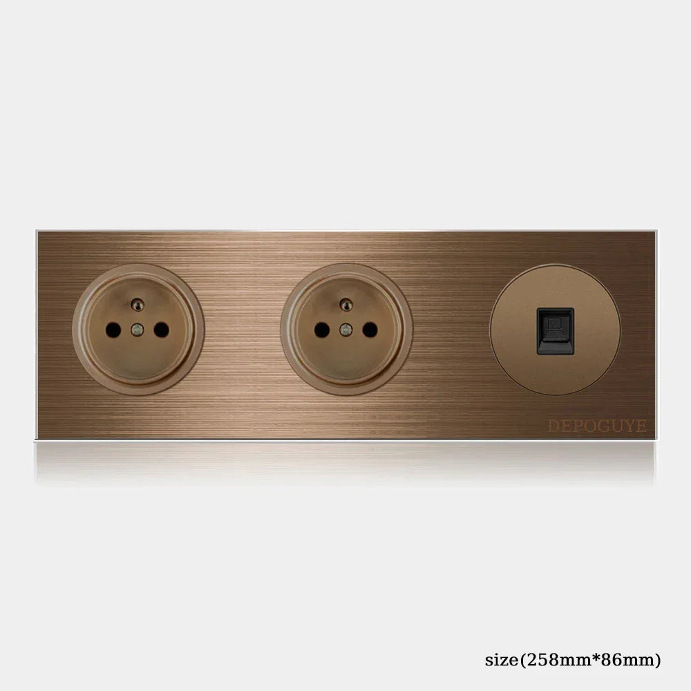 High quality coffee color universal Retro Eu FR 220V wall light switch,Reset button switch electrical socket with LED indicator