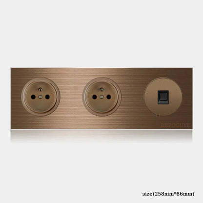 High quality coffee color universal Retro Eu FR 220V wall light switch,Reset button switch electrical socket with LED indicator
