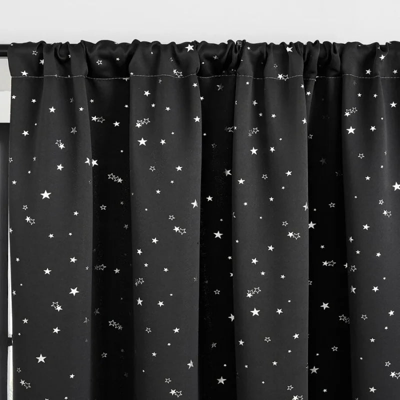 1pc Blackout Curtain, Solid Color With Metallic Star Pattern, Polyester Blend, Room Darkening, Thermal Insulated, UV Blocking Fo
