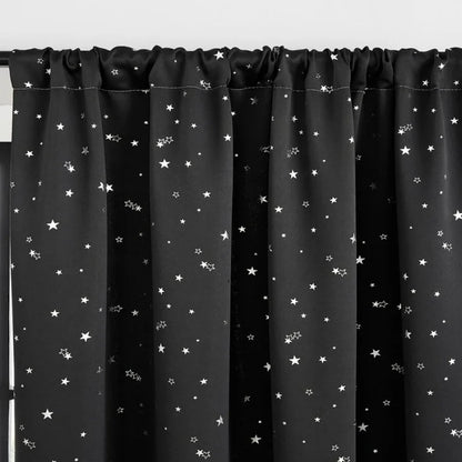 1pc Blackout Curtain, Solid Color With Metallic Star Pattern, Polyester Blend, Room Darkening, Thermal Insulated, UV Blocking Fo
