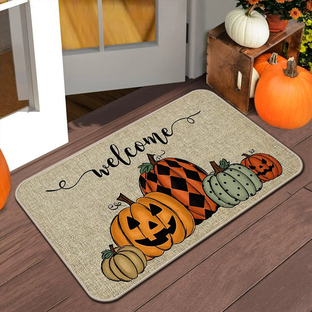 Tapis de porte VIKAMA Halloween Automne Tapis de bienvenue Thanksgiving Tapis antidérapant intérieur/extérieur Décoration intérieure