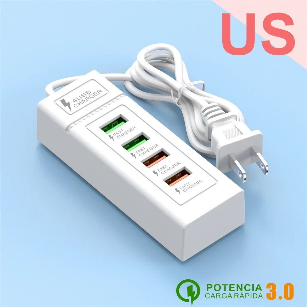 4Ports USB Fast Charger Station USB Multi Splitter Adapter USB C Expander Portable Travel Charger For iPhone Xiaomi Mobile Phone