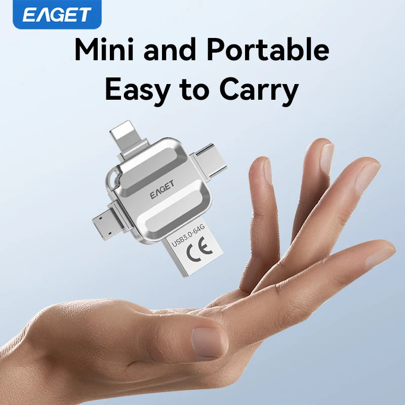 Eaget 4 in 1 Mini USB Flash Drive USB Type C Mirco B Lighting to USB 3.2 Pendrive USB Memories Stick for Phones PC Laptops