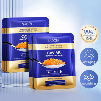 5pcs SADOER Caviar Hyaluronic Acid Moisturizing Facial Masks Brightening Firming Hydrating Face Mask Facial Skin Care Products
