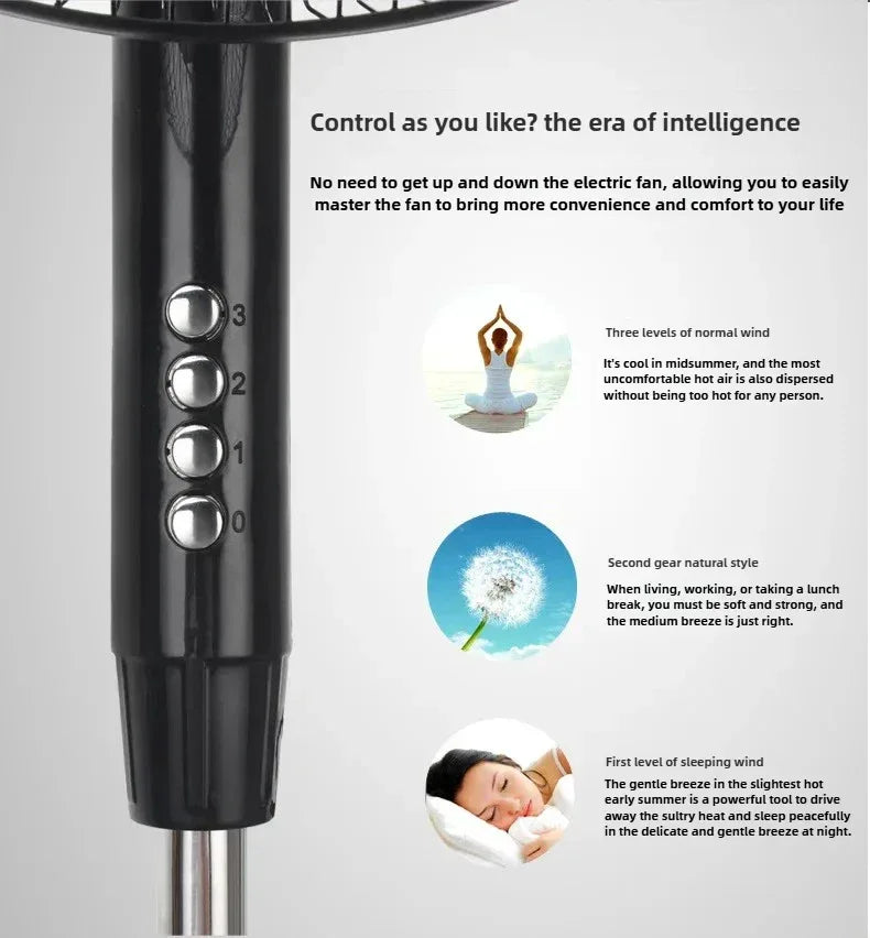 Household Silent Remote Control Standing Fan-5-Blade Powerful Oscillating Fan with Energy-Saving Motor, Adjustable Height