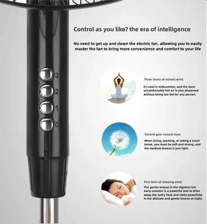 Household Silent Remote Control Standing Fan-5-Blade Powerful Oscillating Fan with Energy-Saving Motor, Adjustable Height