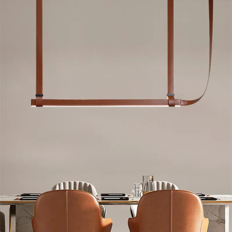 Minimalist LED Leather Pendant Chandelier Dining Table Hanging Lamp Office Pendant Lamp For Hotel Chandeliers Belt Home Decor