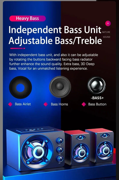 3D Hifi Stereo USB Active Bluetooth Speaker Computer Multimedia RGB Subwoofer AUX, USB, TF Suitable for TV, Computer Audio