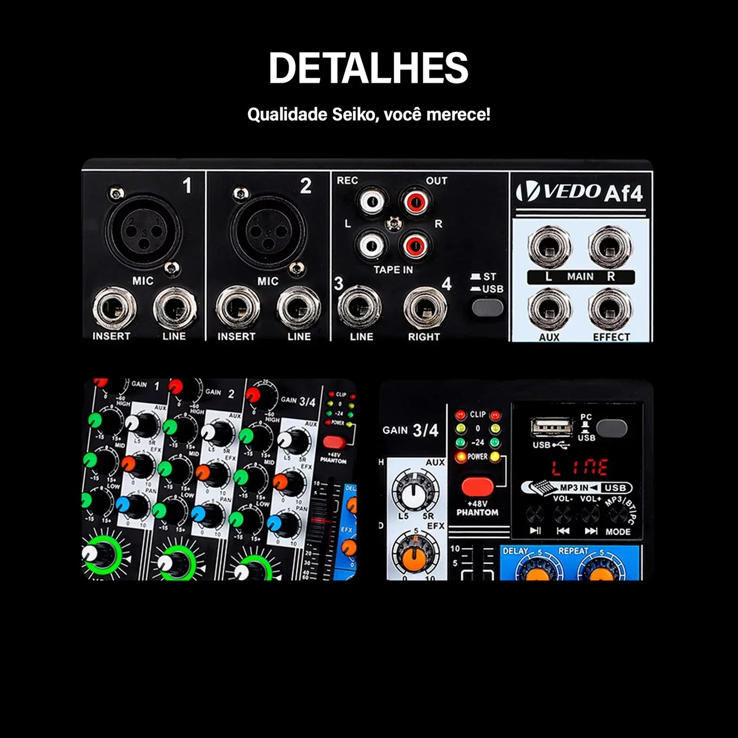 VEDO AF4 Mixer Analog Mixer Merged Digital Sound Card 4 Channels Personalized Function Settings Analog Mixing Console For Live