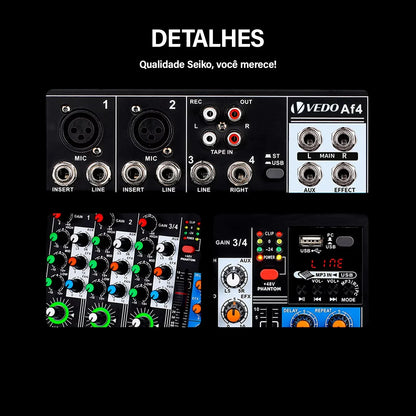VEDO AF4 Mixer Analog Mixer Merged Digital Sound Card 4 Channels Personalized Function Settings Analog Mixing Console For Live