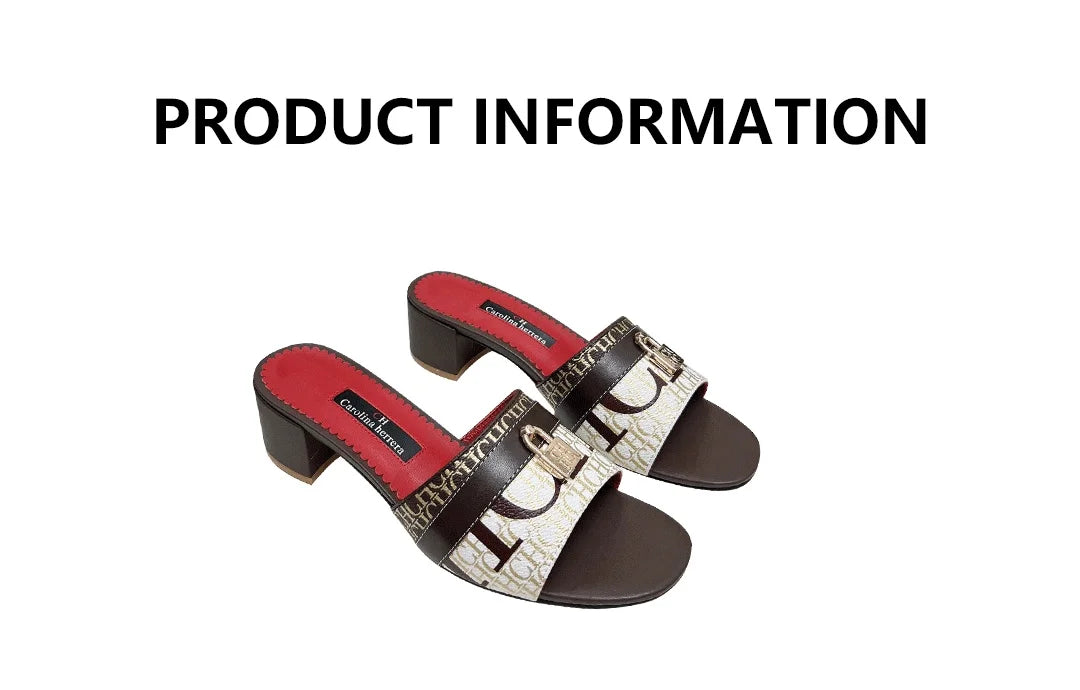 CH Brand Metal Buckle Embossed Sandals With Block Heels Open Toe Design Comfortable And Stylish Outdoor Slippers