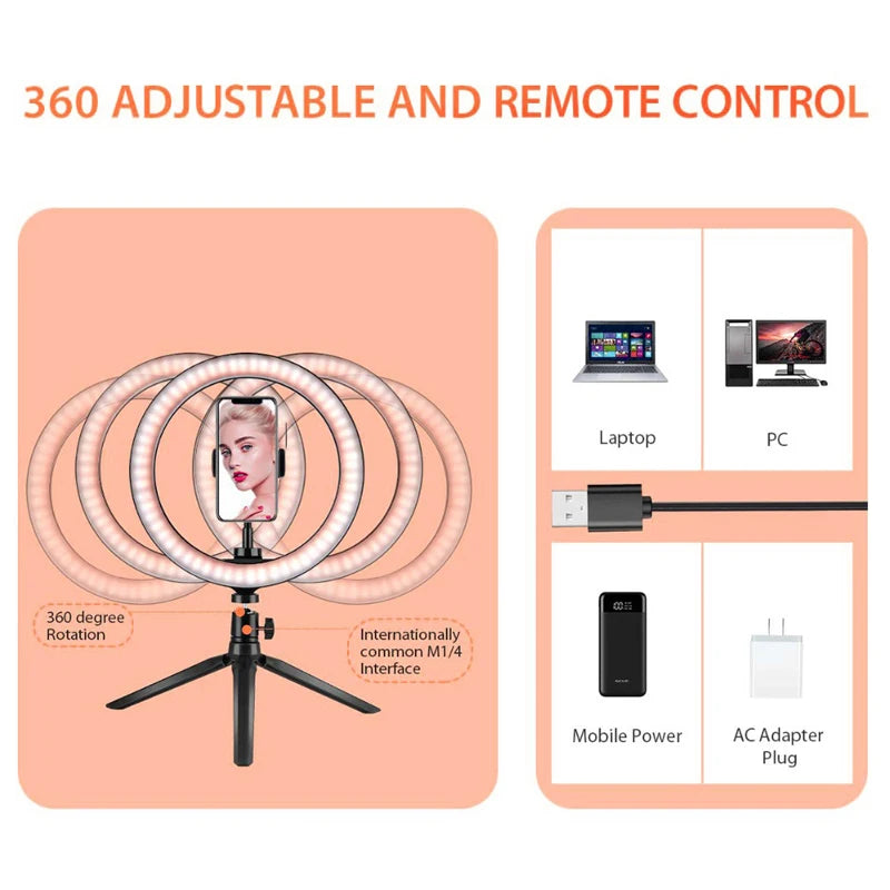 LED Selfie Ring Lighting Photographic Selfie Ring Lamp USB Remote Fill light With Tripods Stand Holder For Video Live Recording