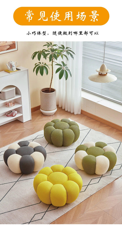 Nordic Sofa Pedal Simple Round Stool Low Ottomans Living Room Sofa Footstool 3D Fabric Creative Leg Footstool Pumpkin Footstools
