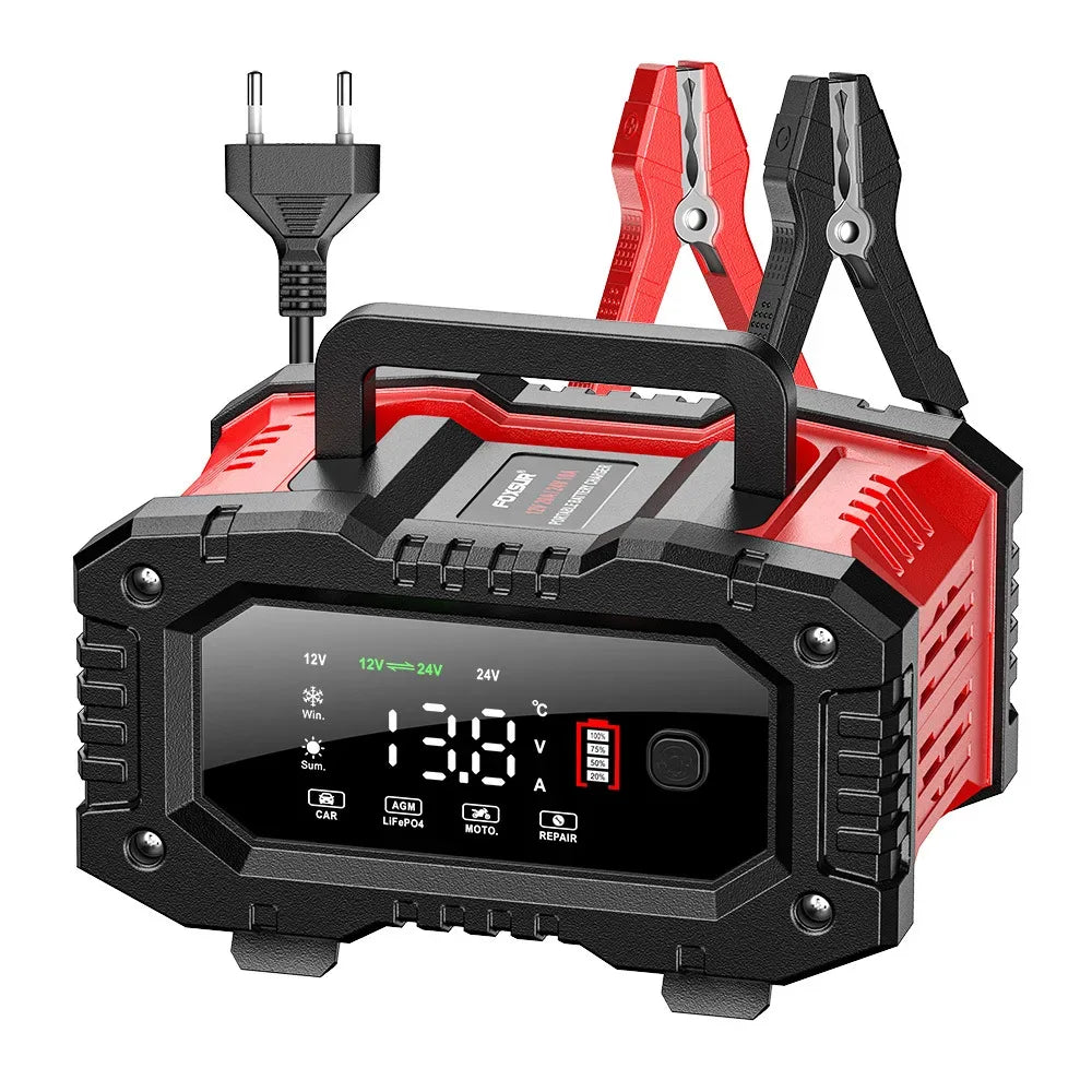 Portable 20A/10A Car Battery Charger 12V 24V Automatic Motorcycle Truck AGM LiFePO4 Lead Acid Start Stop Battery with Repair