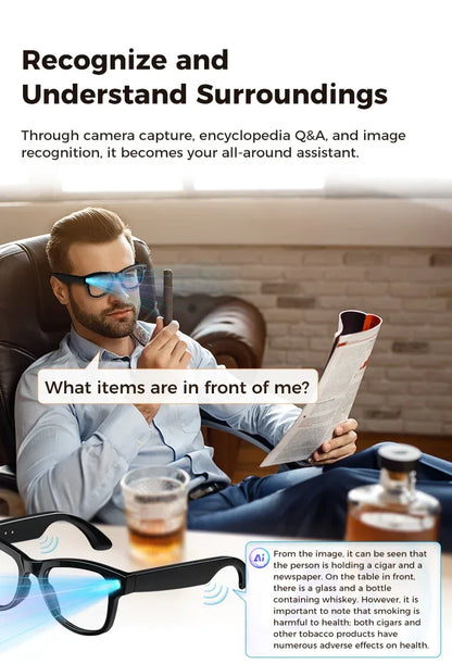 2026 New 800W Camera 3600mAh Portable Charger Smart Glasses 100+language Translation Bluetooth Call Music Player AI Chat Glasses