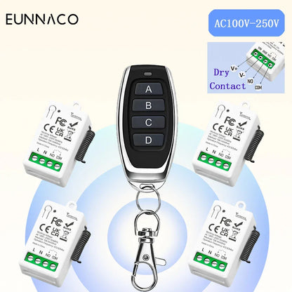 RF433MHz Dry Contact Wireless Remote Control Light Switch AC110V 220V 10A Mini Relay Module for Garage Control Lock LED DIY Lamp