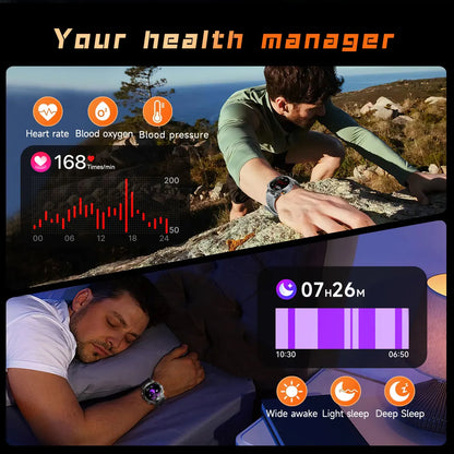 1.7" Large Screen Bluetooth Call Smart Watch Men‘s Sports Outdoor Flashlight 1000mAh Health Monitor Smartwatch for Man Male IP6