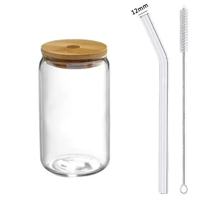 Glass Cup With Straw and Bamboo Lid Transparent Bubble Tea Cup Cold Drinking Glasses Iced Coffee Mug Beer Can Juice Milk Cup