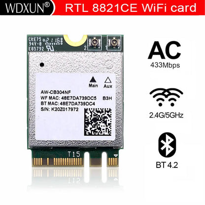 RTL8821CE AW-CB304NF 802.11AC 1X1 NGFF M.2  dual band 2.4G 5G 433Mbps BT Bluetooth 4.2 WiFi wireless network card