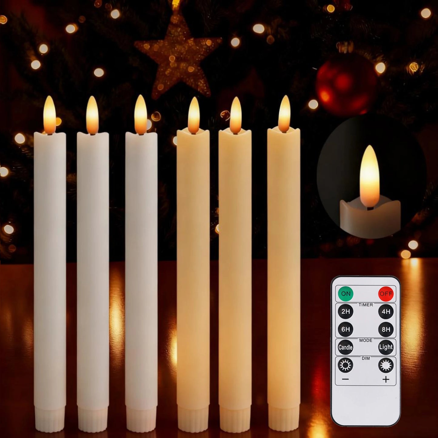 Lot de 6 bougies décoratives LED sans flamme, à piles, avec télécommande et minuterie, pour la maison, les fêtes et les mariages.