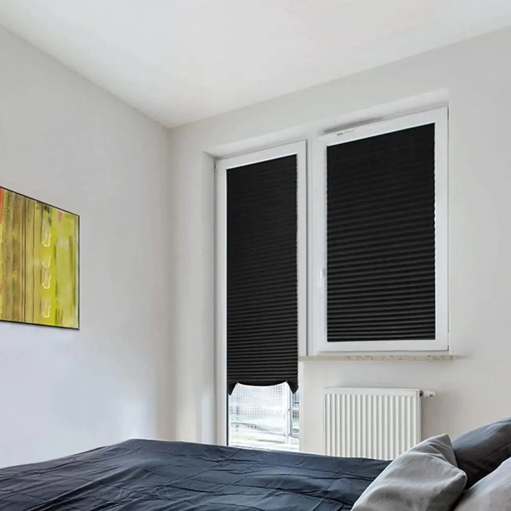 Adhesive Blackout Darkening Pleated Window Shade Blinds Portable Temporary Blinds Bedroom Apartment Dorm Roller Blackout Curtain