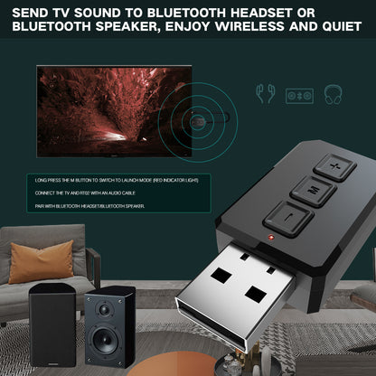 Grwibeou Wireless 2 in 1 USB Bluetooth 5.0 Dongle Adapter for PC TV Speaker Wireless Mouse Music Audio Receiver Transmitter Aptx