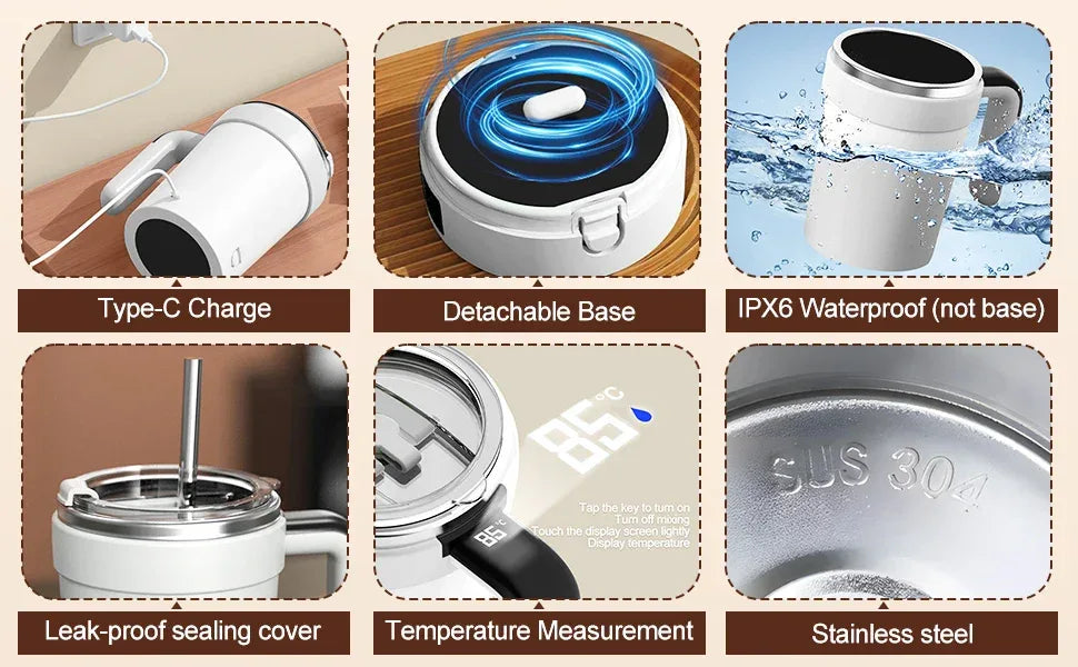380ML Automatic Magnetic Stirring Mug with Straw & Lid Stainless Steel Waterproof USB Electric Mixing Coffee Mug 2025 New