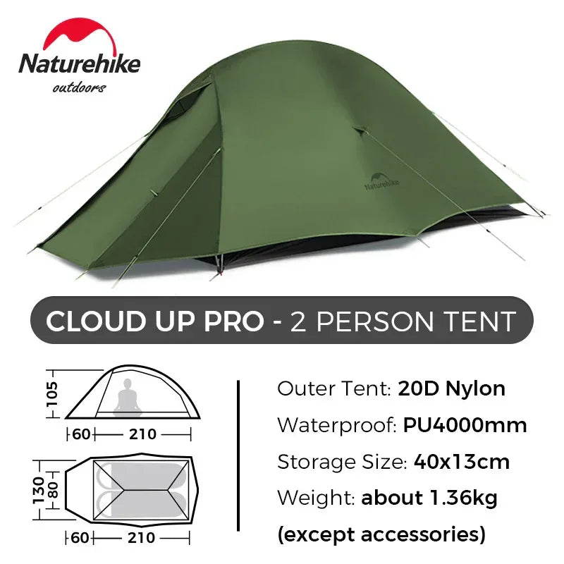 Naturehike Upgraded Cloud Up 2 Person Tent Outdoor Camping Tent Ultralight Waterproof Tent Free Standing Hiking Backpacking Tent
