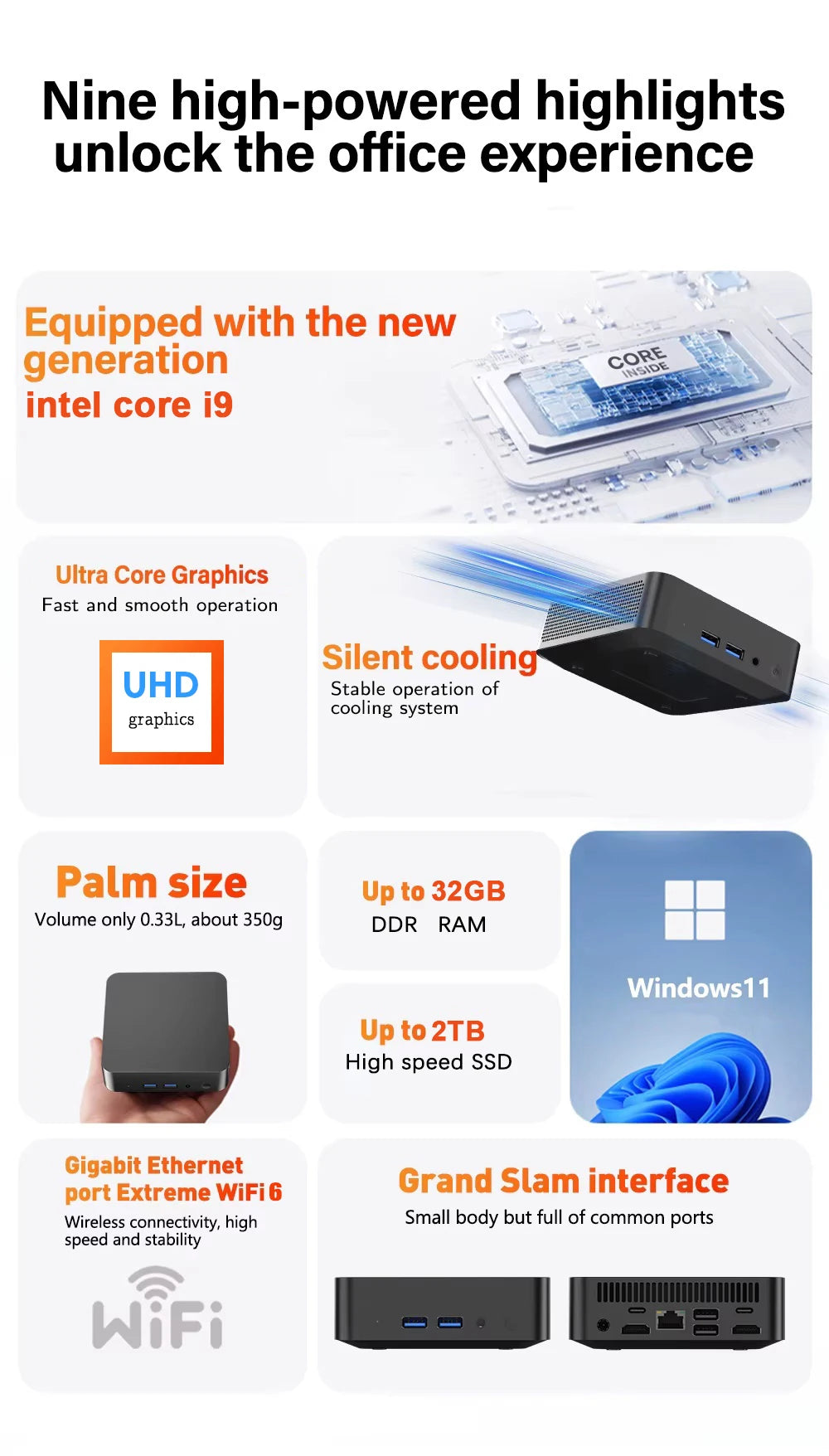 2026 Windows11 Pro Mini PC Protable Gaming i9 10980HK N150 16/32GB RAM WIFI6 BT5.2 4K 1/2TB SSD 1000Mbps Mini Gamer Computer PC
