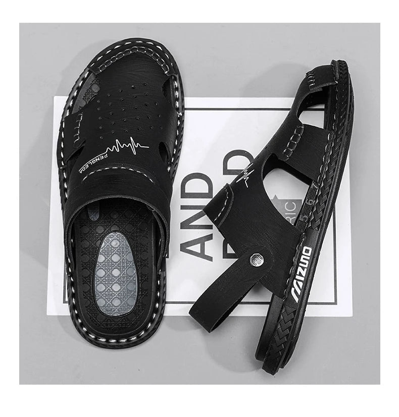 Men's Baotou Sandals Summer new Outdoor Cool Breathable Anti slip Waterproof Beach Shoes Soft Sole Fashion Dual purpose Slippers