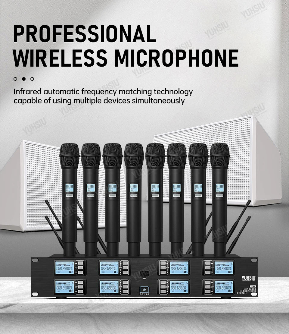 YUHSIU Professional UHF Wireless Microphone 8 channels Handheld lavalier Headset FM Mic For stage performance Band conference