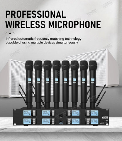 YUHSIU Professional UHF Wireless Microphone 8 channels Handheld lavalier Headset FM Mic For stage performance Band conference