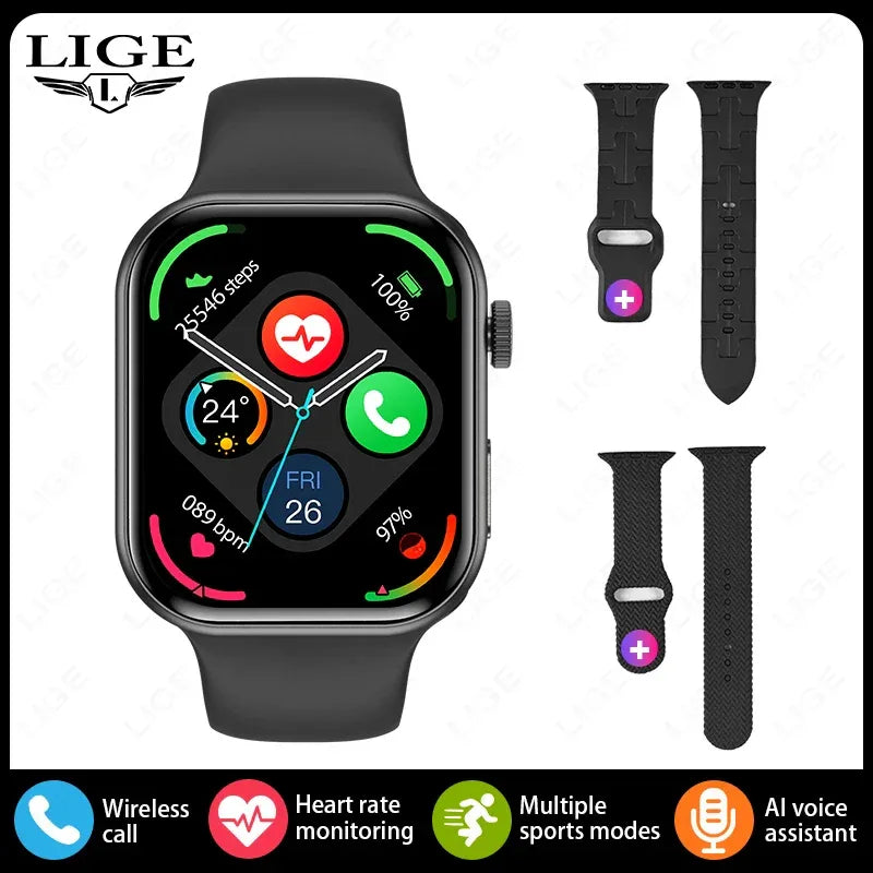 LIGE New Heart Rate Health Smartwatch Men Women 2.01" Bluetooth Call Music Smart Watches Ladies Sports Fitnesss Smart Watch Gift