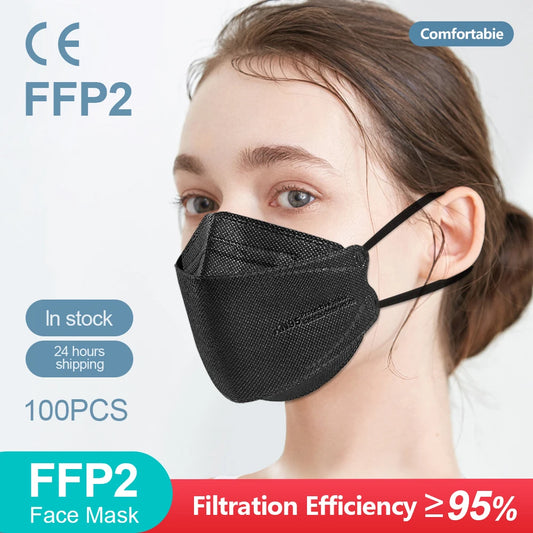 Adult Fish Shape Certified KN95 FFP2 Mask 4 Layers Black Fabric Mascarillas Mouth FPP2 Face Mask KN95 Filter Respirator ffp2mask