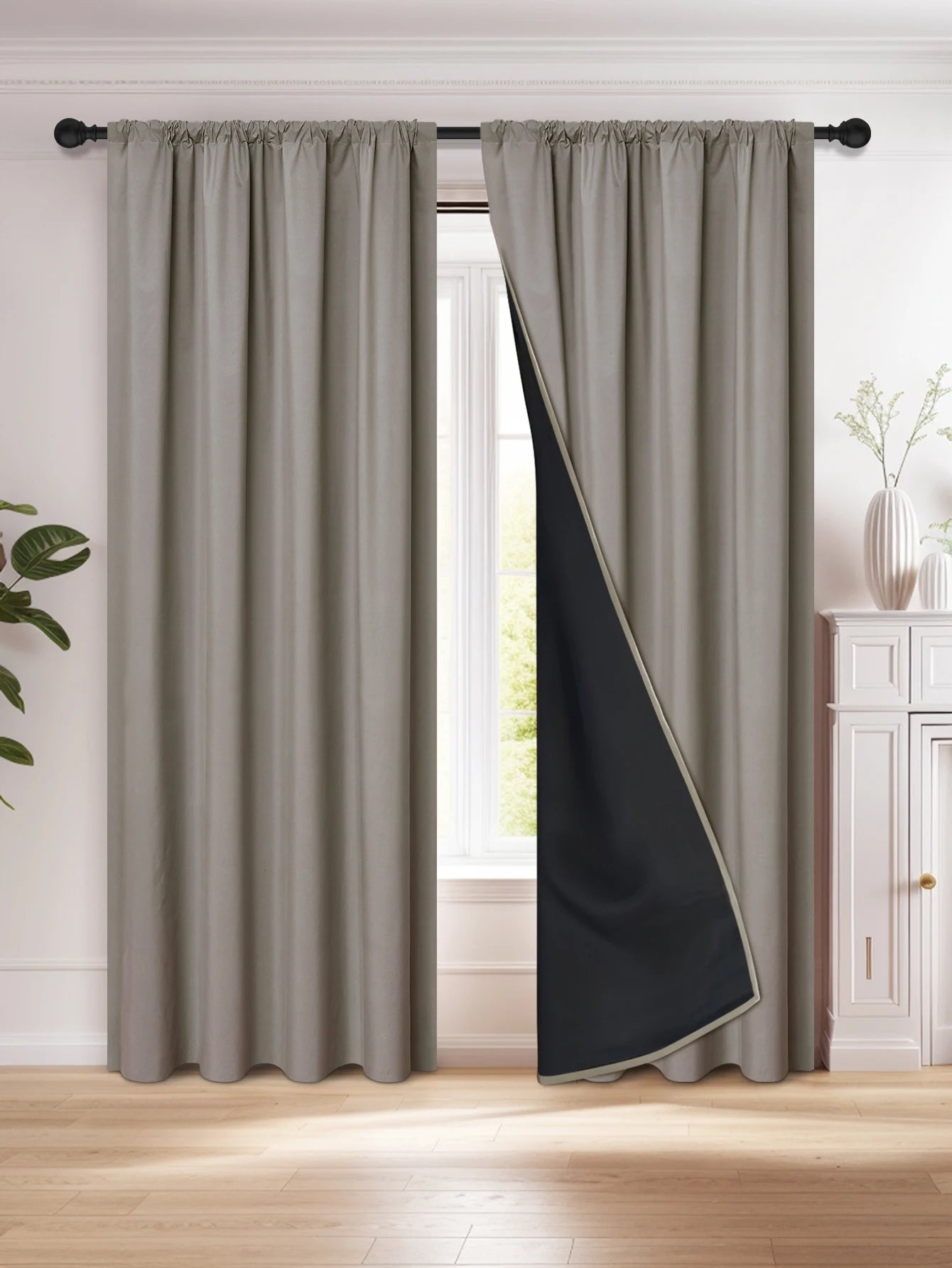 1pc 100% Blackout Curtain, Solid Color Curtains with Rod Pocket, Bedroom Living Room Curtains for Windows Curtain
