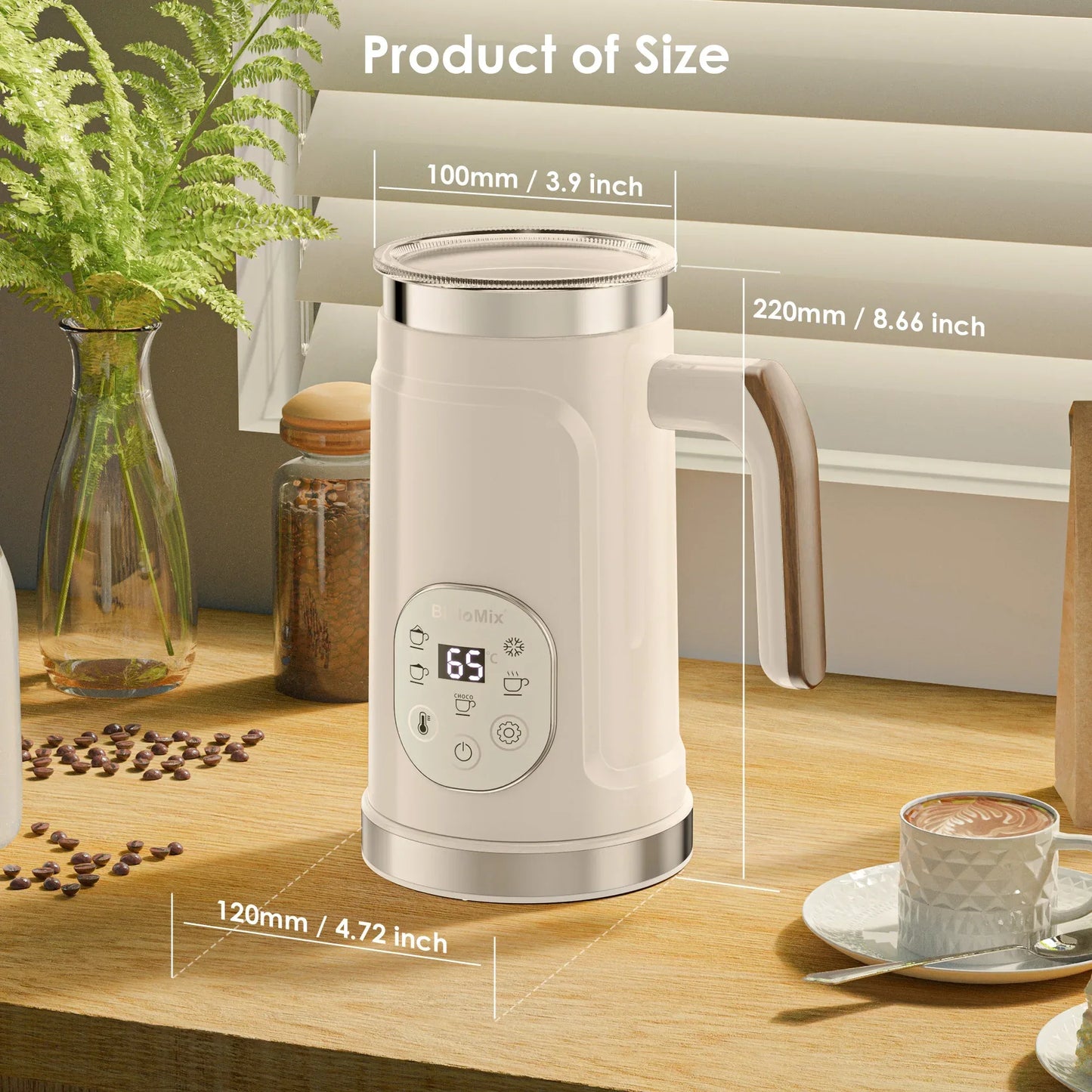 BioloMix 5-in-1 Milk Frother with Upgraded LED Display Touch Screen - Hot And Cold Foam Maker Milk Warmer for Coffee Latte