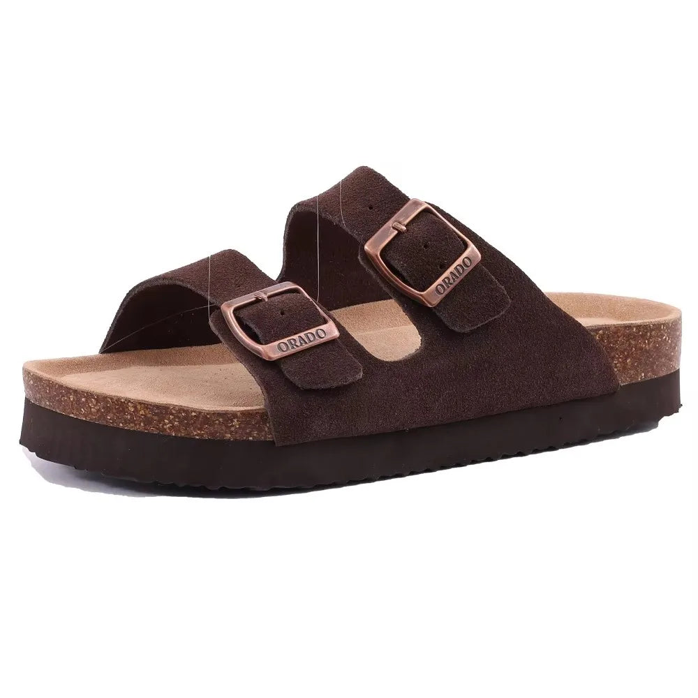 Crestar Women's Cork Footbed Slide Sandal Adjustable Buckle Summer Outdoor Suede Sandals with Arch Support Non-slip Beach Shoes