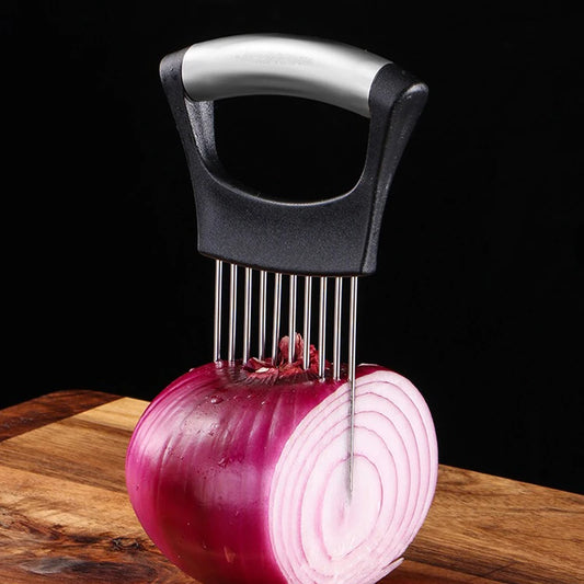 Stainless Steel Onion Cutter Holder Food Slicers Assistant Tomato Onion Slicer Holder Vegetables Cutting Fork Kitchen Gadgets by PDG ibma