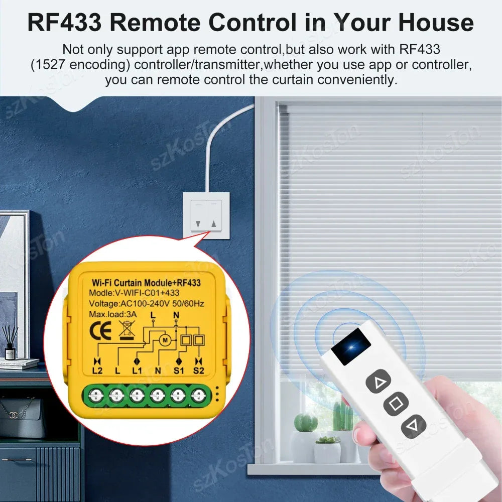 Tuya WiFi RF433 Smart Curtain Switch Controller Connect Roller Shutters Blinds Motor Switch Smart Life APP For Alexa Google Home