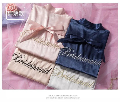 Bride Bridesmaid Wedding Robe Embroidery Kimono Bathrobe Gown Nightgown Casual Satin Short Women Sexy Nightwear Sleepwear