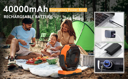 2026 Portable Wireless Fan 40000mAh Camping Fan Rechargeable Table Fan Travel Tent Fan Air Circulator Tents Outdoor Electric Fan