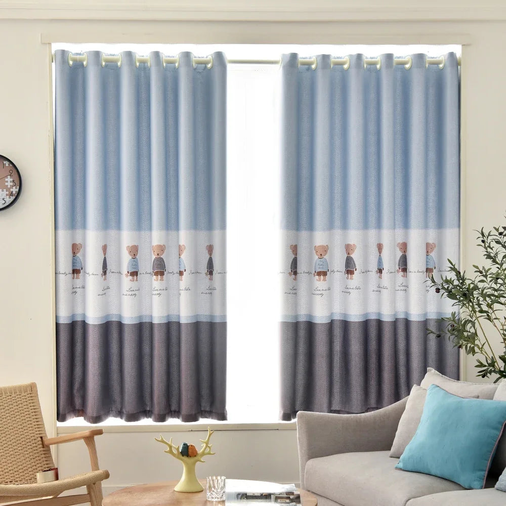 Ahoyikaa Cartoon Little Bear Blackout Curtain For Kids Room Children Curtains For Baby Boys Child Bedroom Living Room Window
